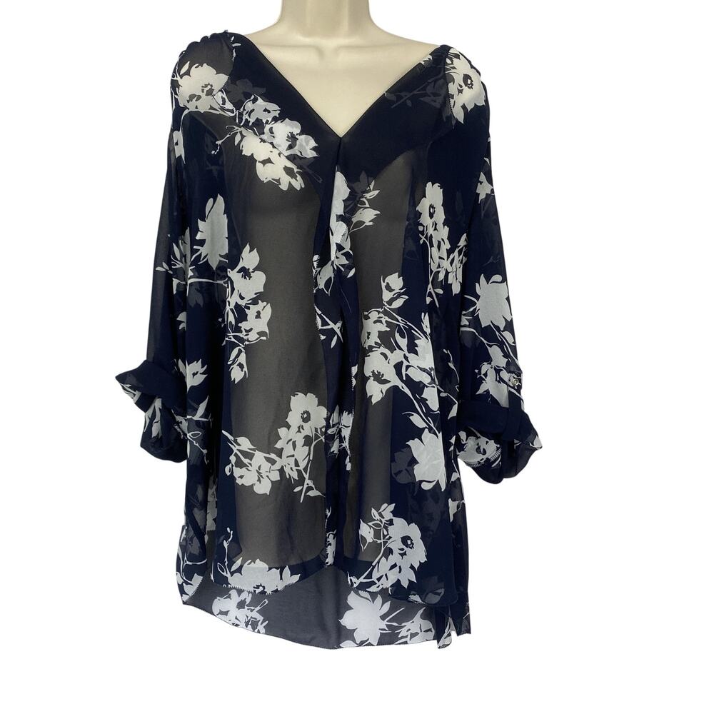 Lane Bryant Sheer Blouse Size 22 24 Blue Dark Floral Romantic Whimsigoth Top